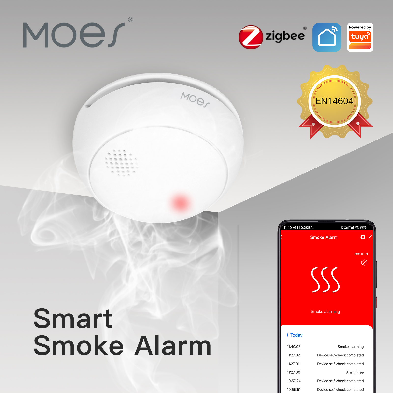MOES ZigBee Smart Wireless Smo - Smoke Detector Interconnected ulasan dan harga